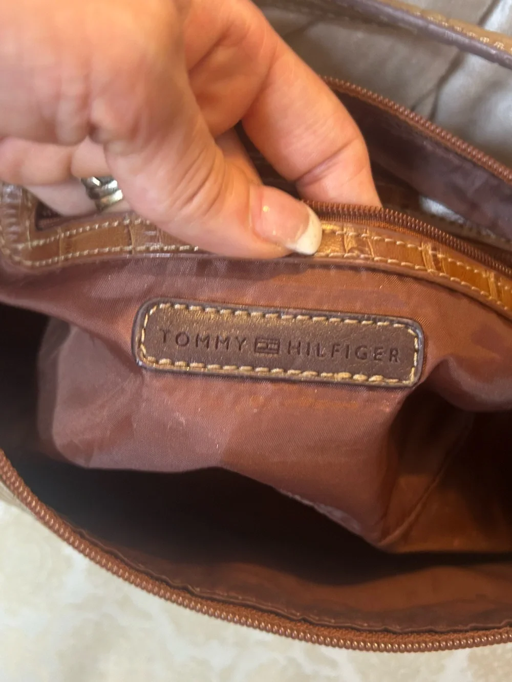 Y2K Vtg Tommy Hilfiger shoulder bag distinct Western Croc embossed Whimisigoth